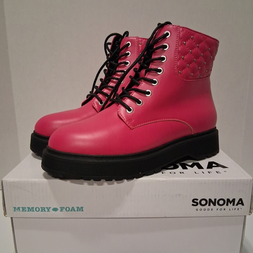 Sonoma Goods For Life Pink Cobrahh Girl’s Lace Up Boots Memory Foam Sz: 6 NEW